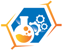 Illustration of a laboratory flask and gears representing the chemical industry