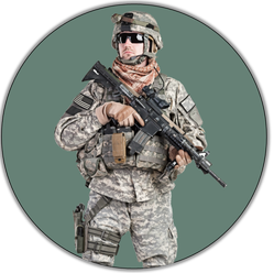 Illustration of a soldier in combat gear, representing LR-x's U.S. Army Research Laboratory origin
